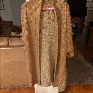 Elan Camel Knit Open-Front Cardigan